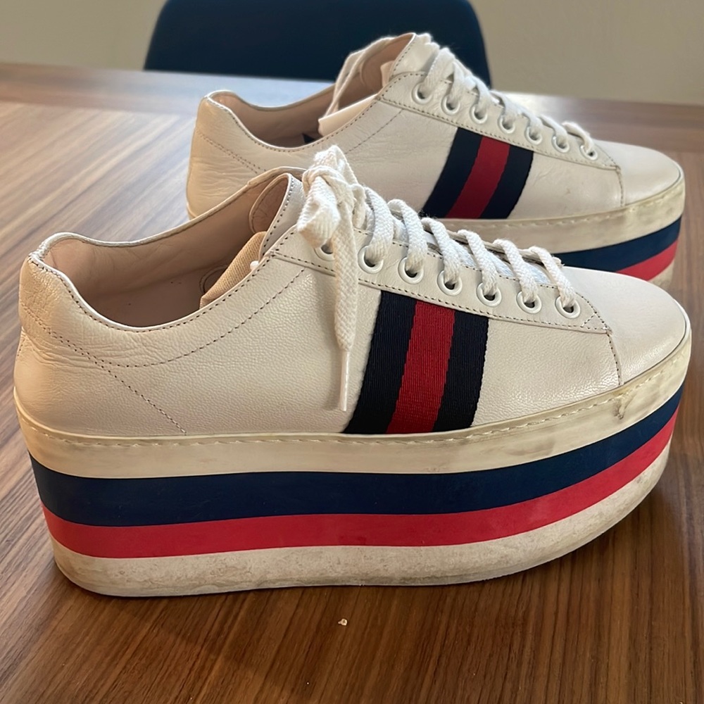 Gucci White Leather Platform Shoes - size 36.5